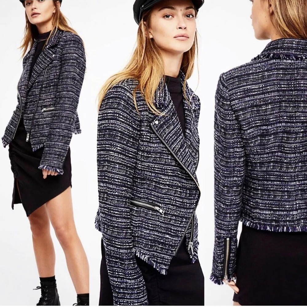🍂FREE PEOPLE Nicole Tweed Moto Shape Blazer
